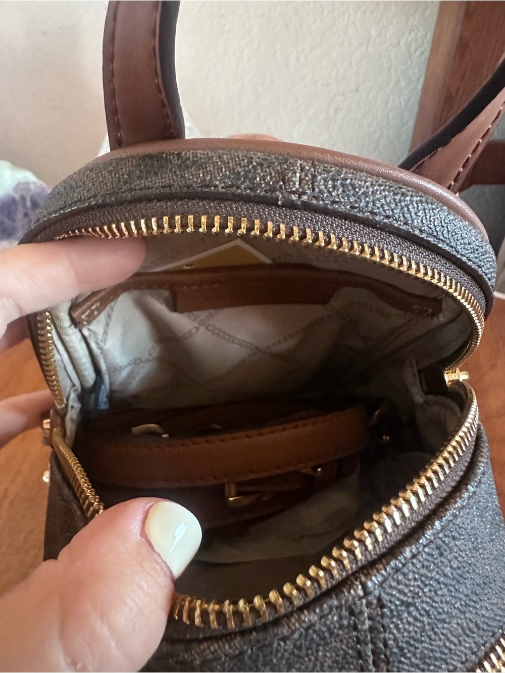 Michael Kors Pink & Brown Geometric Monogram Mini Backpack/Crossbody - Picture 4 of 4